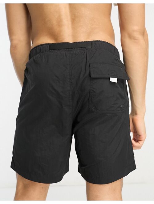 River Island belted utility swim shorts in black