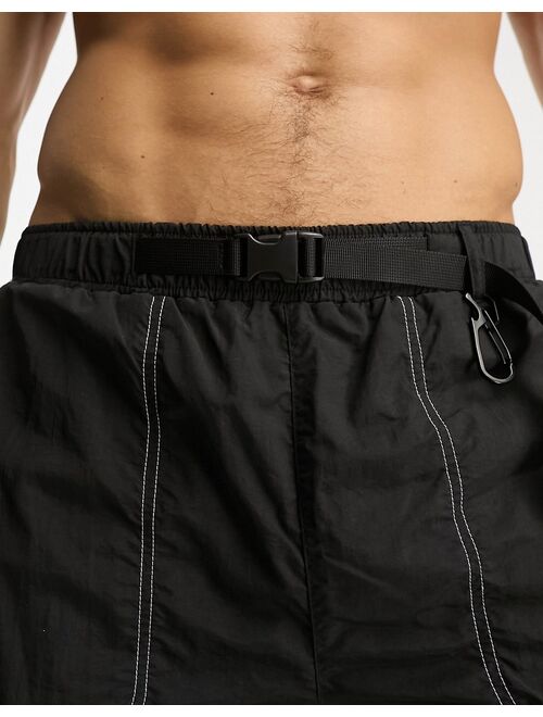 River Island belted utility swim shorts in black