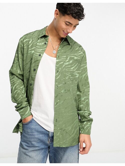 River Island long sleeve zebra shirt in green