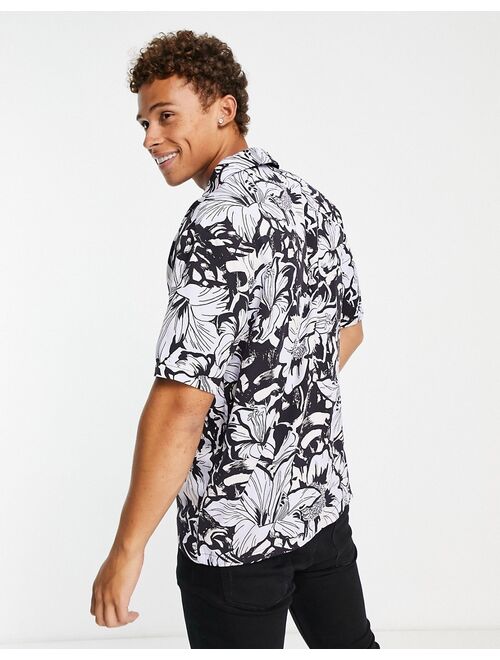 River Island floral revere collar shirt in mono