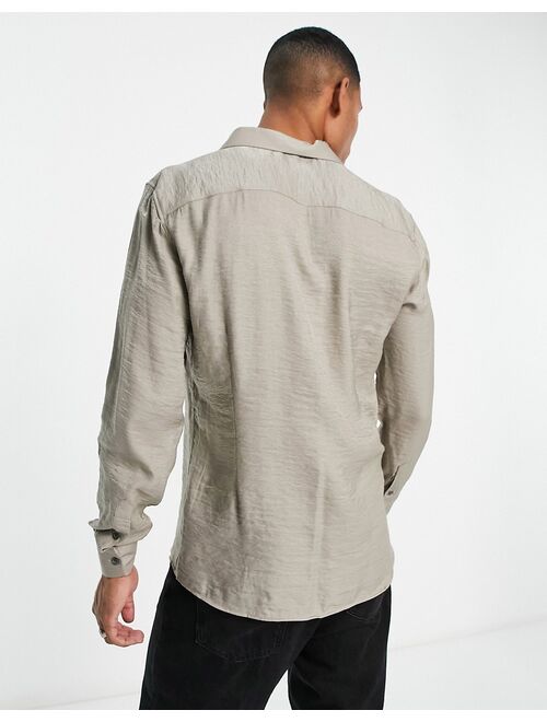 River Island long sleeve metallic shirt in stone