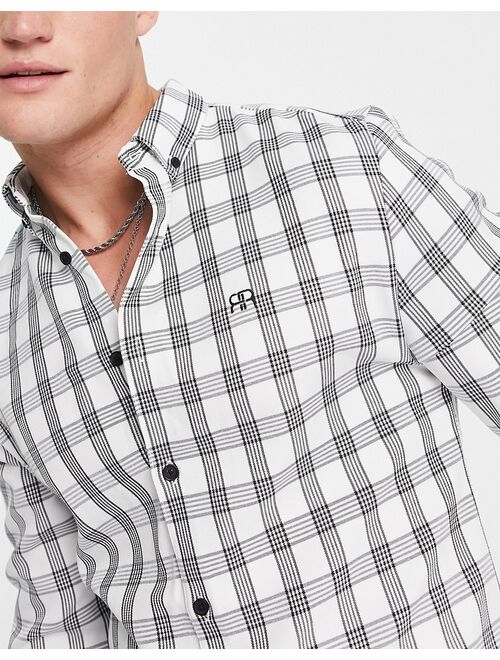 River Island long sleeve check shirt in white