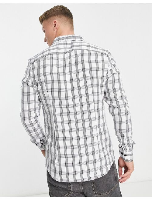 River Island long sleeve check shirt in white