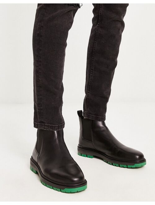 River Island contrast tread chunky chelsea boots in black