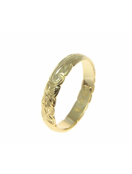 Arthur's Jewelry 925 Sterling Silver Yellow Gold Plated 4mm Hawaiian Scroll Cut Out Edge Ring Band Size 1 to 14