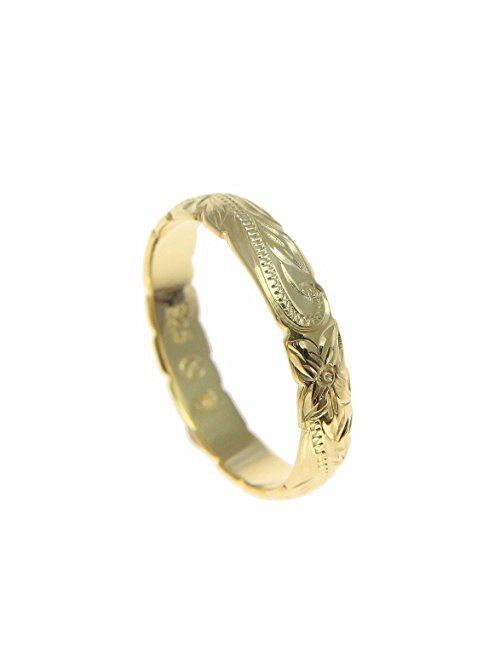 Arthur's Jewelry 925 Sterling Silver Yellow Gold Plated 4mm Hawaiian Scroll Cut Out Edge Ring Band Size 1 to 14