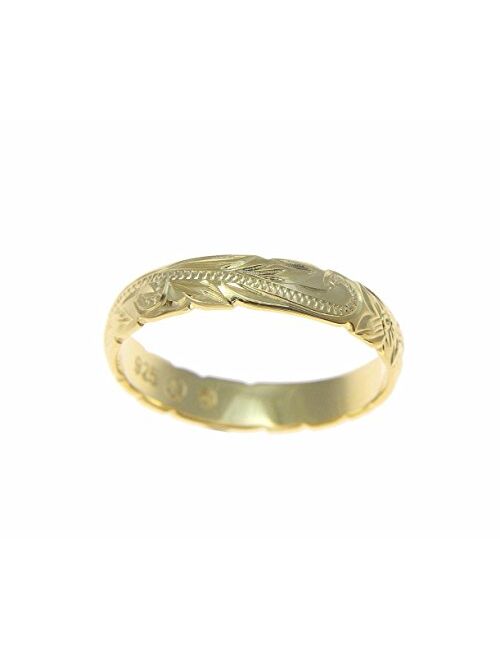 Arthur's Jewelry 925 Sterling Silver Yellow Gold Plated 4mm Hawaiian Scroll Cut Out Edge Ring Band Size 1 to 14