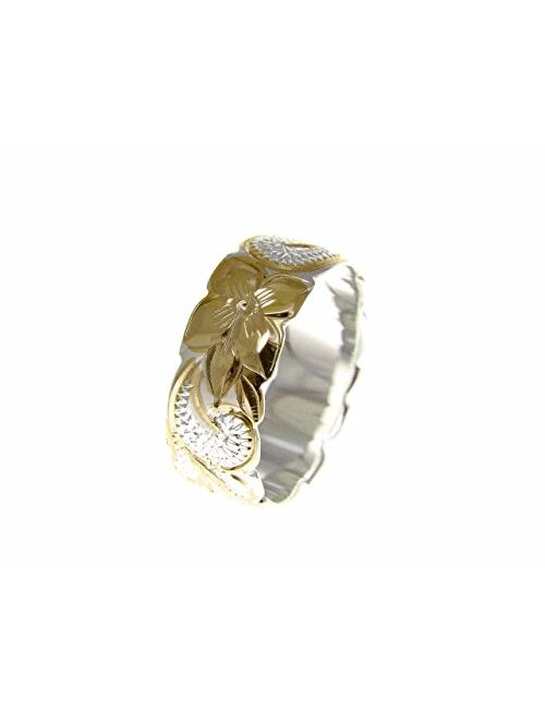 Arthur's Jewelry 925 Sterling Silver Hawaiian Queen Scroll Yellow Gold Plated 2 Tone Cut Out Edge Ring Size 3-14