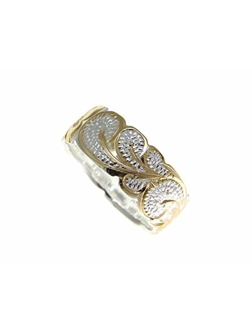 Arthur's Jewelry 925 Sterling Silver Hawaiian Queen Scroll Yellow Gold Plated 2 Tone Cut Out Edge Ring Size 3-14