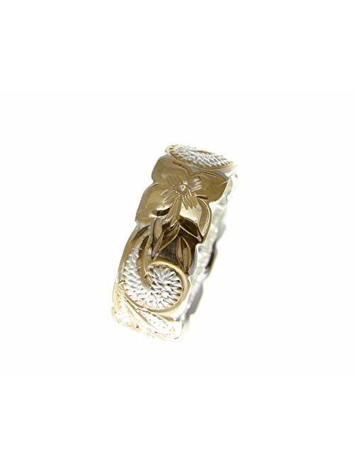 Arthur's Jewelry 925 Sterling Silver Hawaiian Queen Scroll Yellow Gold Plated 2 Tone Cut Out Edge Ring Size 3-14