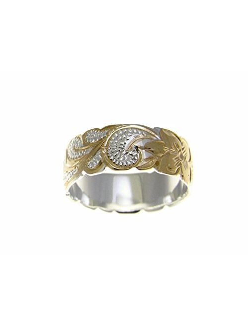 Arthur's Jewelry 925 Sterling Silver Hawaiian Queen Scroll Yellow Gold Plated 2 Tone Cut Out Edge Ring Size 3-14