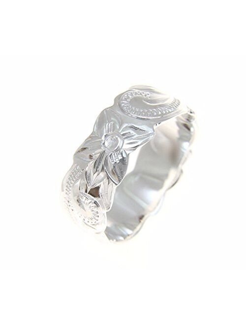 Arthur's Jewelry Sterling Silver 925 Hawaiian 8mm Ring Plumeria Flower Scroll Scallop Cut Out Size 3 to 12