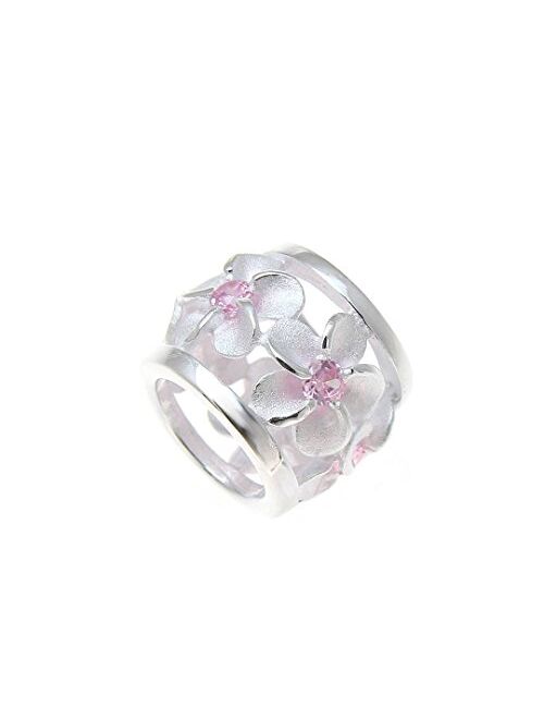 Arthur's Jewelry 925 Sterling Silver Hawaiian Plumeria Flower Barrel Slide Pendant Pink cz 9mm