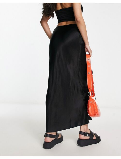 Buy River Island Satin Bias Midi Skirt In Black Online Topofstyle