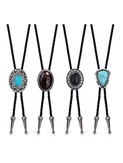 YADOCA 4Pcs Bolo Tie for Men Western Cowboy Leather Necktie Handmade Bolo Tie