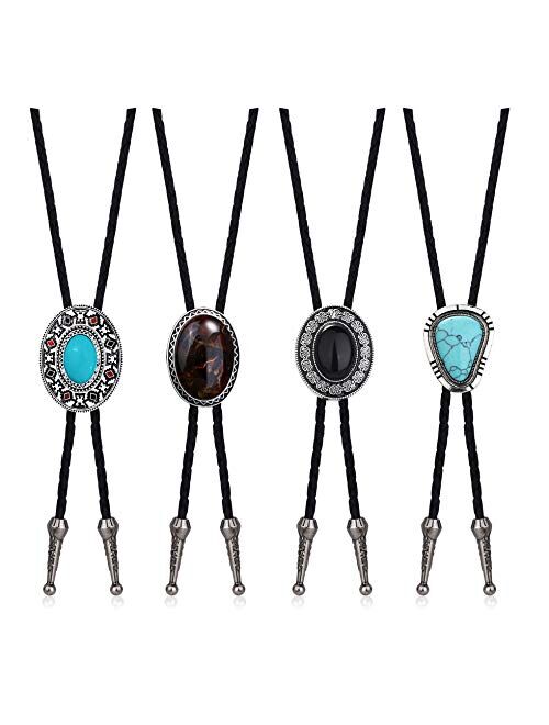 YADOCA 4Pcs Bolo Tie for Men Western Cowboy Leather Necktie Handmade Bolo Tie