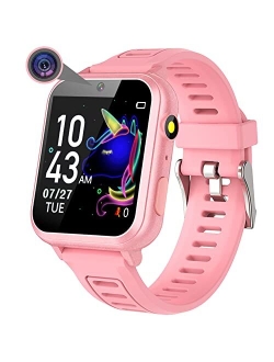 Sedzofan Smart Watch for Kids, Gift for Girls Age 6-12, 24 Puzzle Games HD Touchscreen Kids Watches with MP3 Music Video Pedometer Flashlight 12/24 hr Educational Toys fo