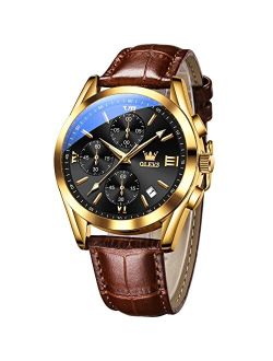 Men's Casual Leather Watch,Large Face Multifunctional Chronograph Watch,Fashion Business Easy to Read Watches for Men,HD Luminous Hands Display Waterproof Date Anal