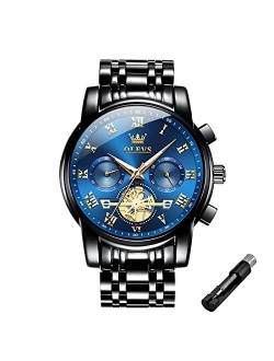 Male Wrist Watches, Analog Quartz Business Stainless Steel Waterproof Luminous Watches Luxury Casual Classic Glamour Big Diamond Dial Date Multi-Function Chronograp