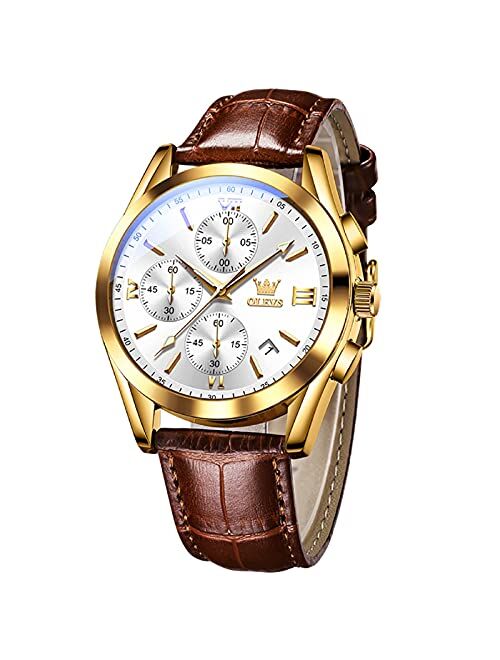 OLEVS Male Wrist Watches, Analog Quartz Business Stainless Steel Waterproof Luminous Watches Luxury Casual Classic Glamour Big Diamond Dial Date Multi-Function Chronograp