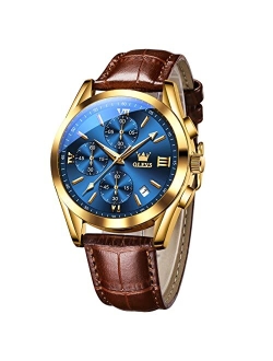 Men's Casual Leather Watch, Big Face Waterproof Chronograph Watch for Men, Luminous Date Men Analog Watch, Fashion Easy Read Men Dress Watch