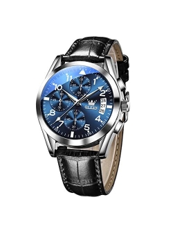 Men's Casual Leather Watch, Big Face Waterproof Chronograph Watch for Men, Luminous Date Men Analog Watch, Fashion Easy Read Men Dress Watch