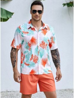 Extended Sizes Men Tropical Print Shirt & Shorts