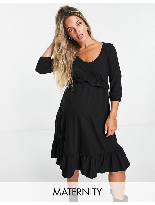 River Island Maternity frill smock mini dress in black