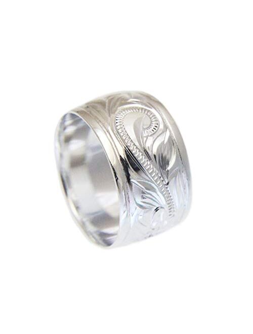 Arthur'S Jewelry 925 sterling silver Hawaiian plumeria flower scroll smooth edge 10mm ring size 4-14