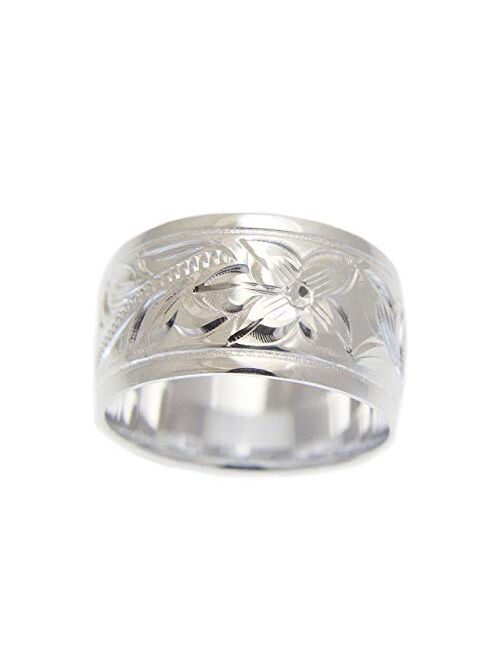 Arthur'S Jewelry 925 sterling silver Hawaiian plumeria flower scroll smooth edge 10mm ring size 4-14