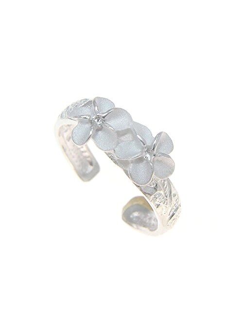 Arthur's Jewelry 925 Sterling Silver Hawaiian 2 Plumeria Flower Scroll White cz Toe Ring