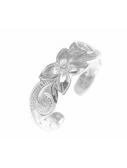 925 Sterling Silver Hawaiian Plumeria Flower Scroll 6mm Cut Out Open Toe Ring