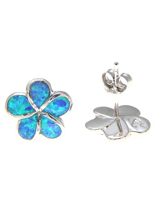 Arthur'S Jewelry 925 sterling silver Hawaiian 12mm plumeria flower blue synthetic opal post stud earrings