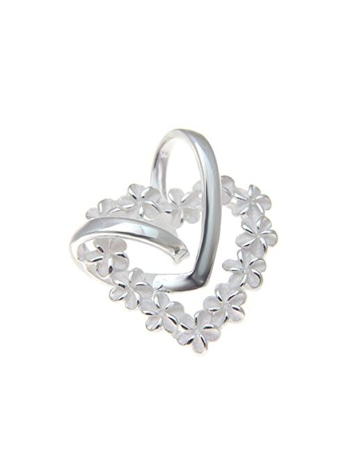 Arthur's Jewelry 925 Sterling Silver Shiny Heart Hawaiian Plumeria Flower lei Heart Pendant