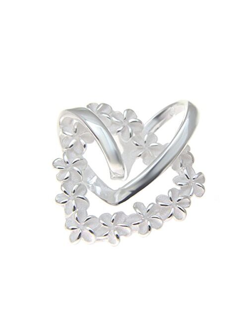 Arthur's Jewelry 925 Sterling Silver Shiny Heart Hawaiian Plumeria Flower lei Heart Pendant