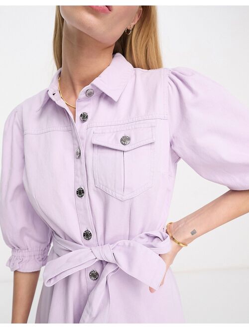 River Island frill hem belted denim mini dress in lilac