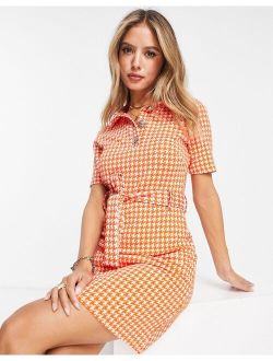 plaid boucle shirt dress in orange