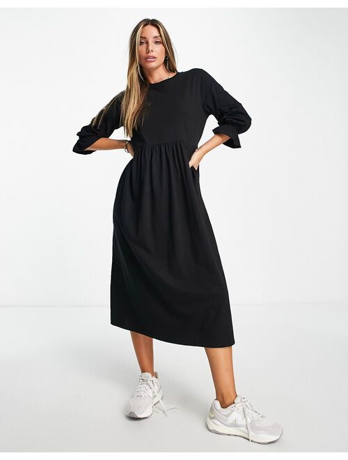 River Island frill smock midi dress in black