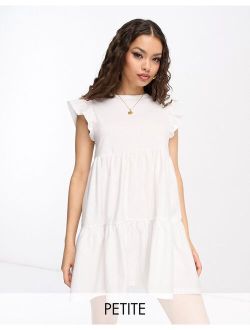 Petite tiered smock mini dress in white