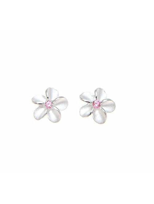 Arthur'S Jewelry Sterling silver 925 Hawaiian plumeria flower post stud earrings 8mm pink cz