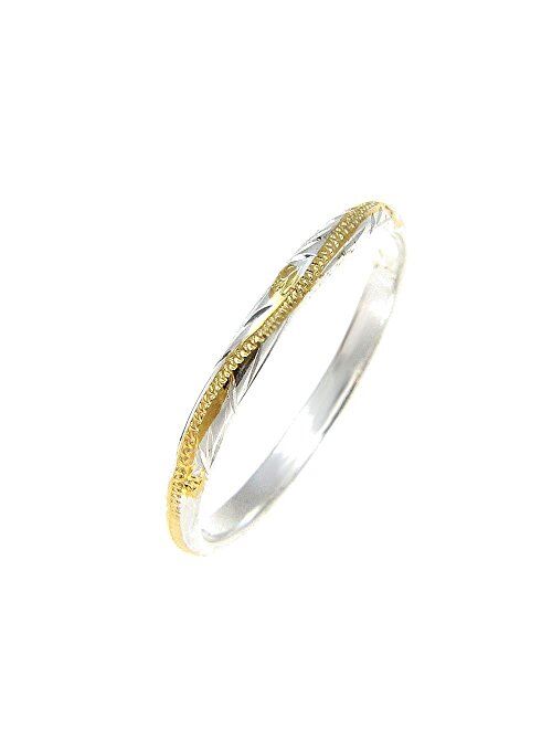 Arthur's Jewelry Sterling Silver 925 2 Tone Yellow Gold Plated 2mm Hawaiian Scroll Hand Engraved Ring Band Size 1 to 9