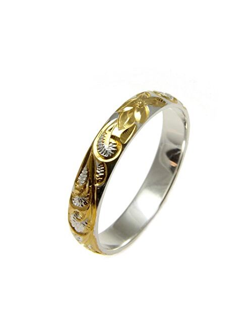 Arthur's Jewelry Yellow Gold Plated Sterling Silver 925 Hawaiian Plumeria Scroll 4mm Band Ring Size 2-12