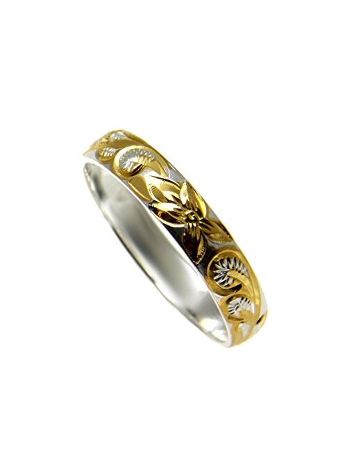 Arthur's Jewelry Yellow Gold Plated Sterling Silver 925 Hawaiian Plumeria Scroll 4mm Band Ring Size 2-12