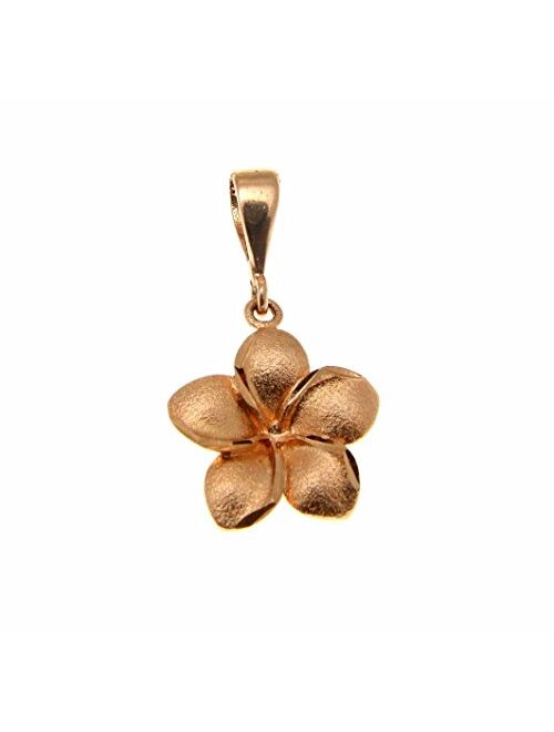 Arthur's Jewelry 14K Solid Pink Rose Gold 19.5mm Hawaiian Tropical Plumeria Flower Pendant Charm