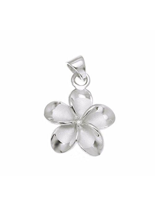 Arthur's Jewelry 925 Sterling Silver Rhodium Plated Hawaiian Plumeria Flower no cz Stone Pendant 15mm