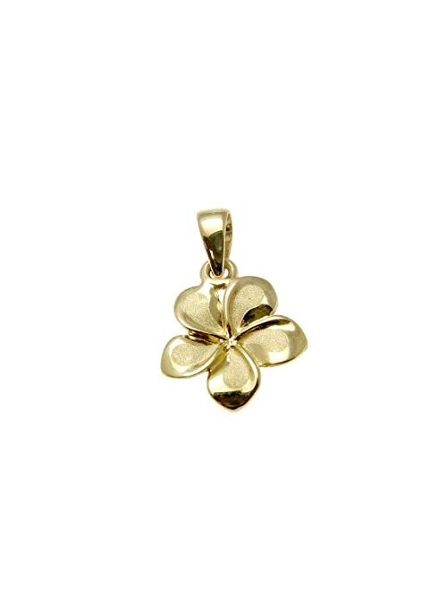 Arthur's Jewelry 14k solid yellow gold Hawaiian plumeria fancy flower 9mm charm pendant