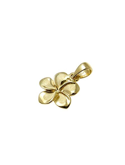 Arthur's Jewelry 14k solid yellow gold Hawaiian plumeria fancy flower 9mm charm pendant