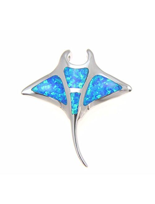 Arthur's Jewelry 925 Sterling Silver Hawaiian Manta ray Fish Blue Synthetic Opal Slider Pendant