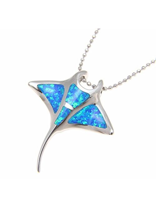 Arthur's Jewelry 925 Sterling Silver Hawaiian Manta ray Fish Blue Synthetic Opal Slider Pendant