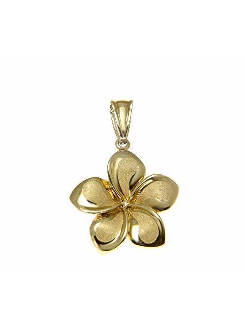 Arthur's Jewelry 14K Solid Yellow Gold 17mm Hawaiian Plumeria Flower Charm Pendant